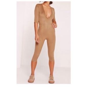 Missguided Faux Suede 3/4 Sleeve Jumpsuit